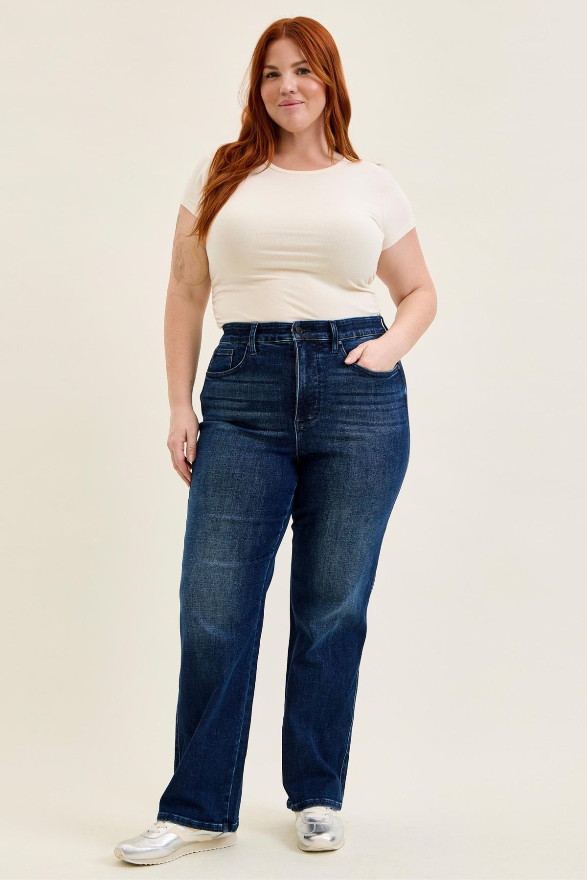 Judy Blue High Waist Tummy Control Kimberly Classic Straight Jeans Dark Midnight Blue