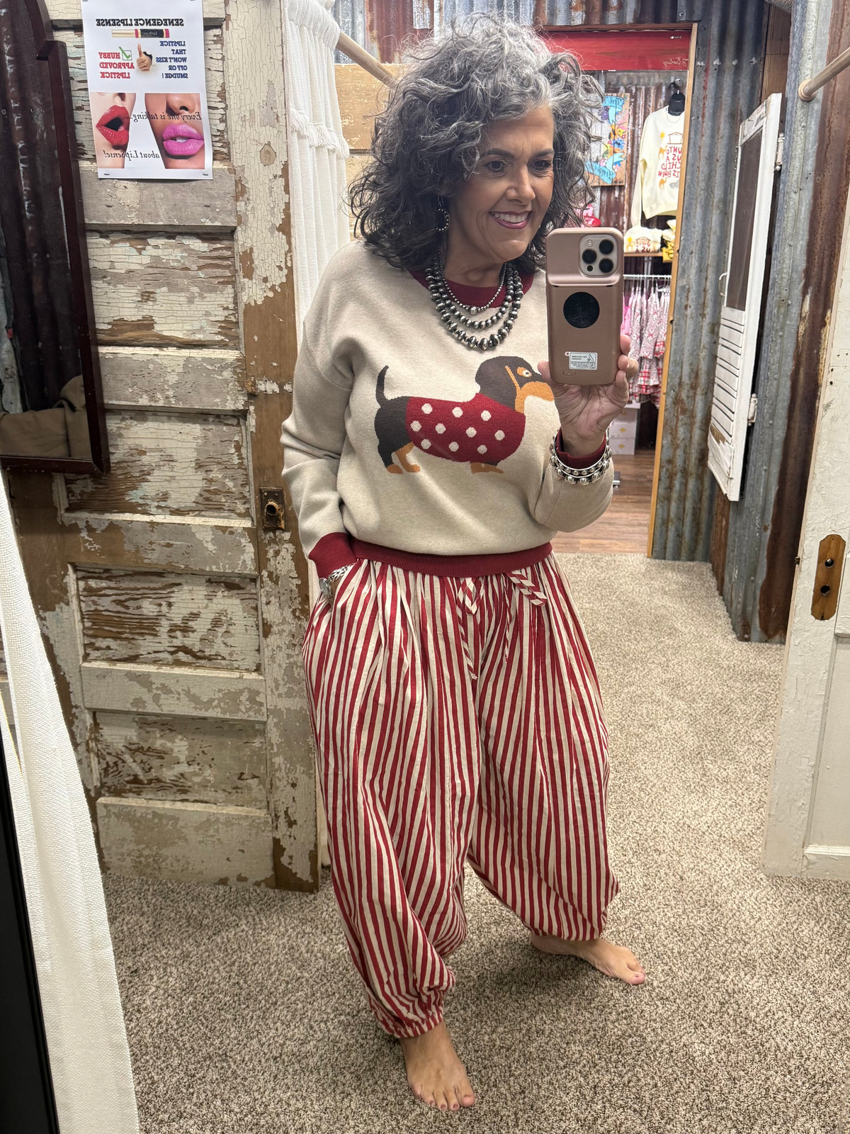 Red Free-Spirited Stripe Balloon Pants
