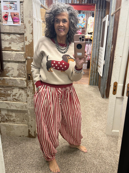 Red Free-Spirited Stripe Balloon Pants