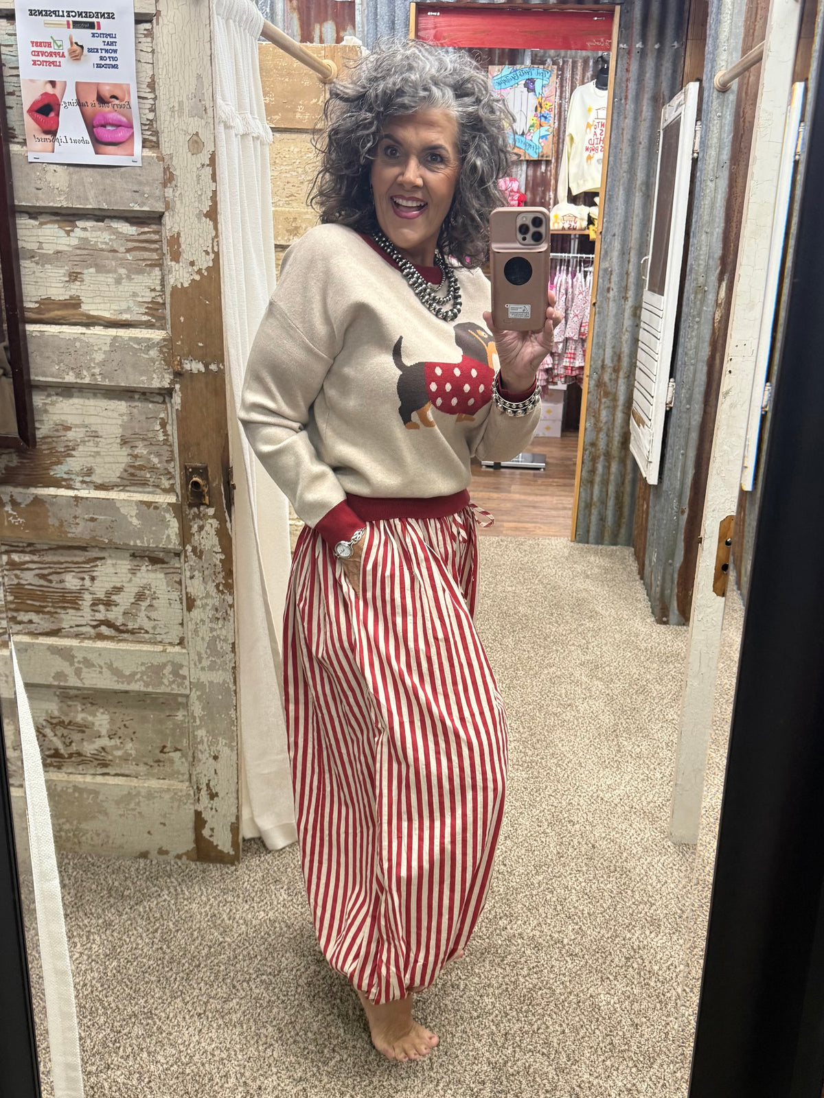 Red Free-Spirited Stripe Balloon Pants