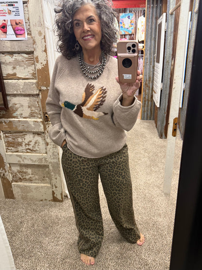 Mocha Leopard Print Contrast Tape Detail Pants