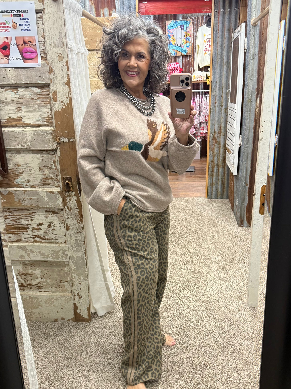 Mocha Leopard Print Contrast Tape Detail Pants