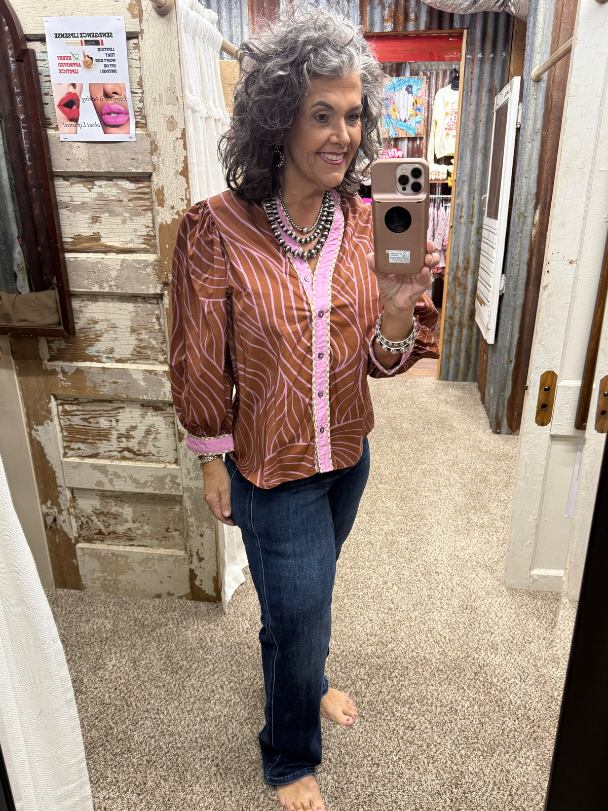 ENTRO Autumn Ember Cocoa Abstract Leaf Print Top 🍂