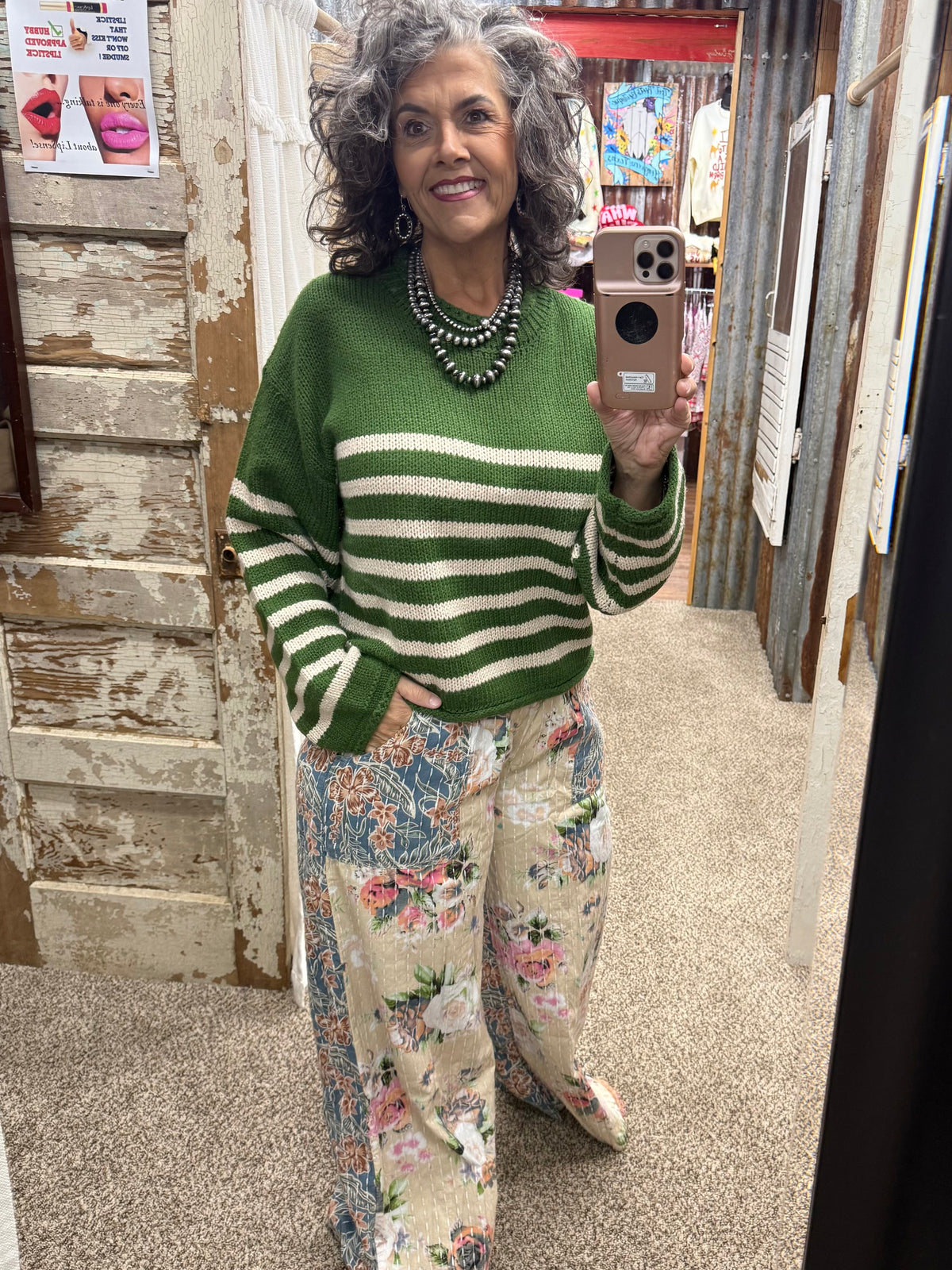 BlueVelvet Wide Leg Patchwork Floral Pants - Beige-Blue