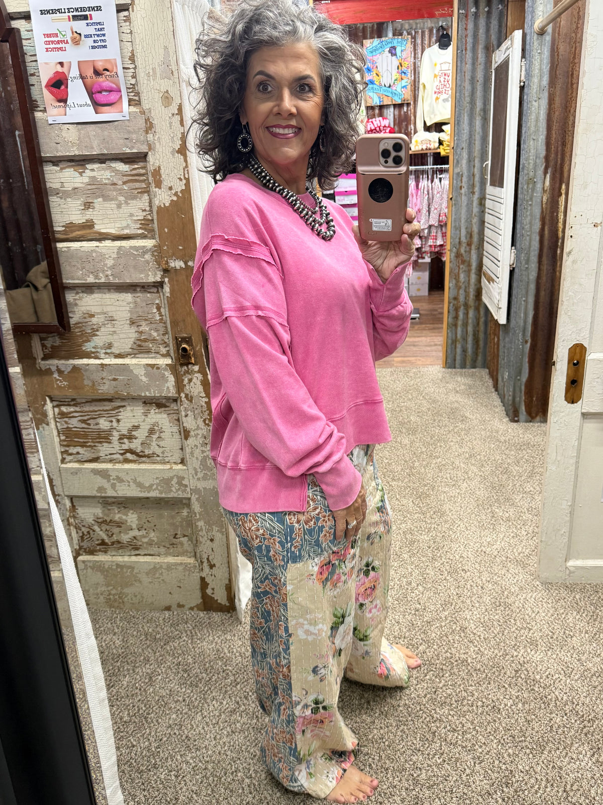 BlueVelvet Wide Leg Patchwork Floral Pants - Beige-Blue