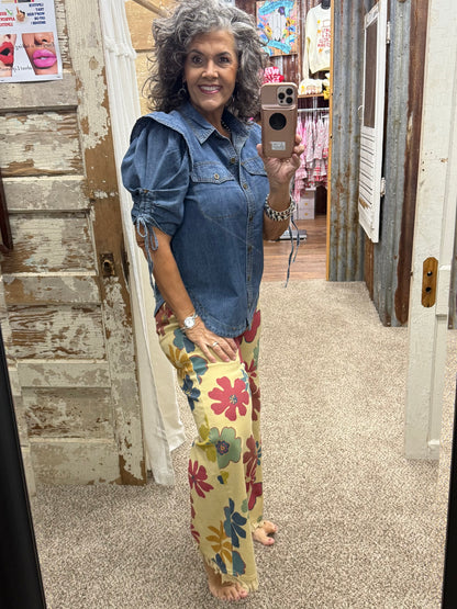 Easel Exclusive Floral Print Pants - Dijon