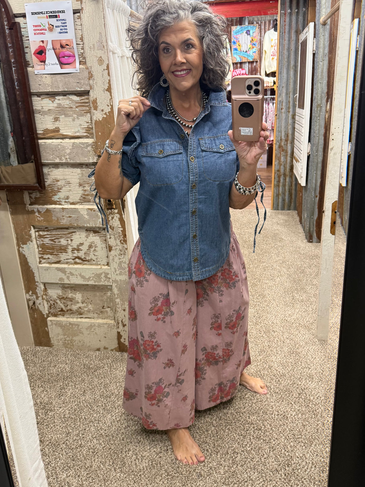 Mauve Floral Mineral Washed Wide Leg Pants