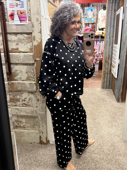 Heavy Scuba Polka Dot Lounge Set: BLACK/WHITE