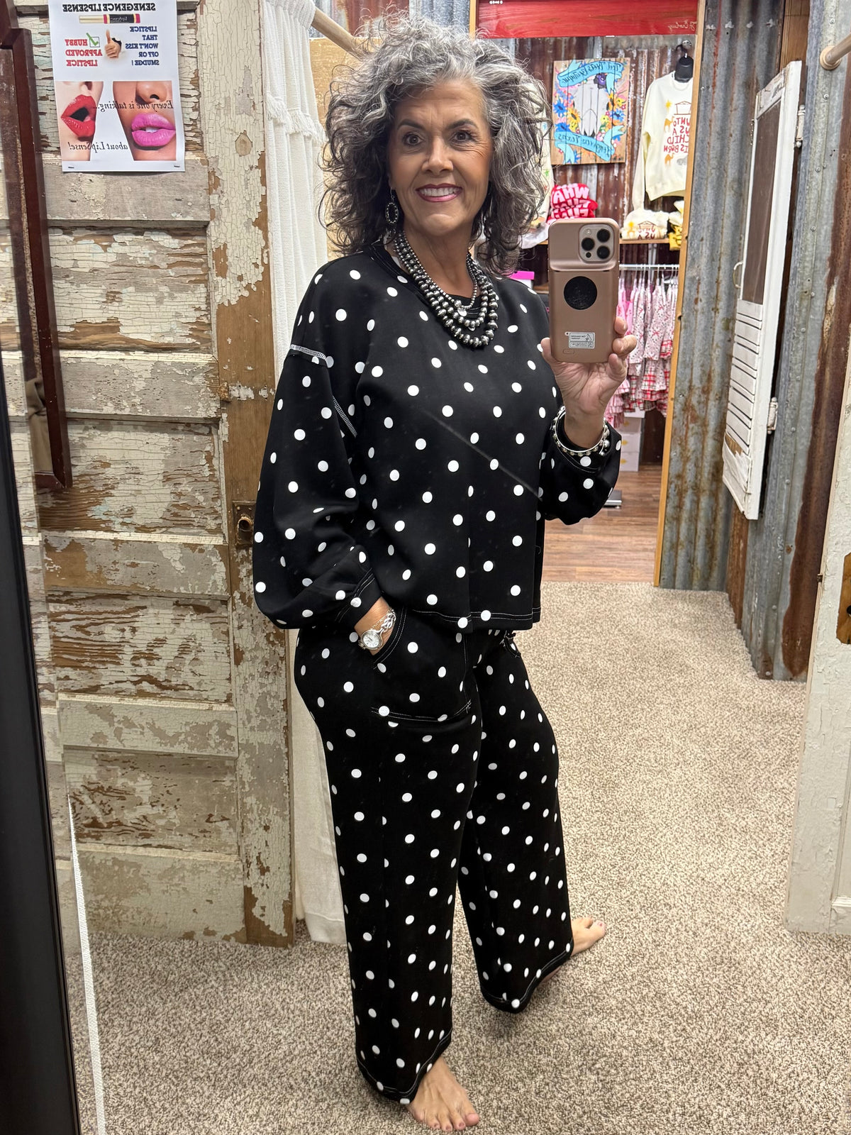 Heavy Scuba Polka Dot Lounge Set: BLACK/WHITE