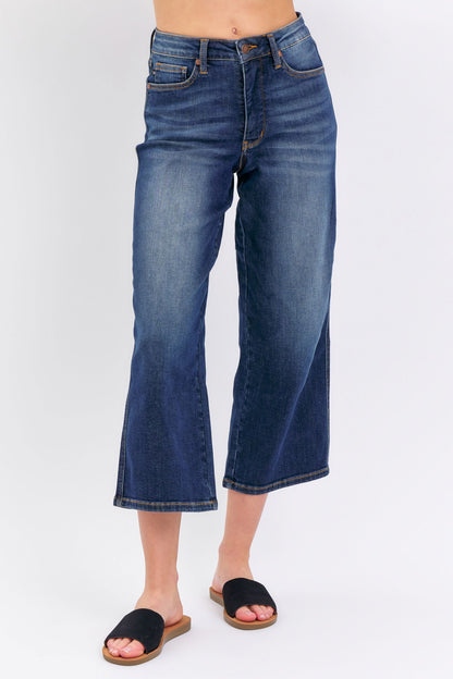 Judy Blue Mid Rise "TUMMY CONTROL" Crop Wide Leg Jeans 88876