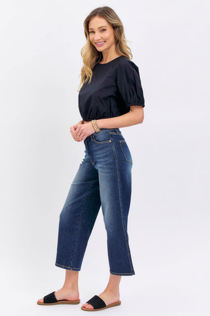 Judy Blue Mid Rise "TUMMY CONTROL" Crop Wide Leg Jeans 88876