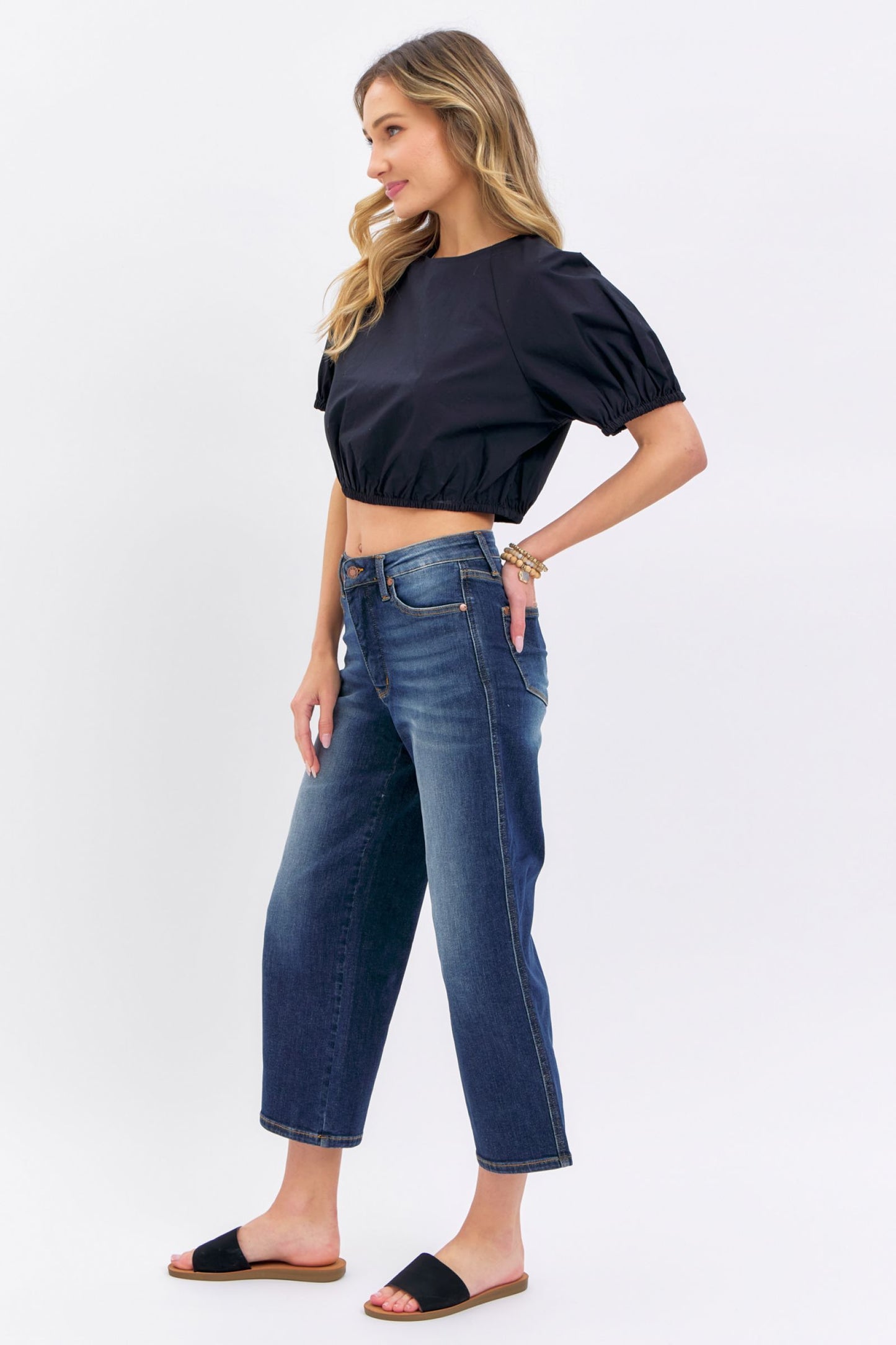 Judy Blue Mid Rise "TUMMY CONTROL" Crop Wide Leg Jeans 88876