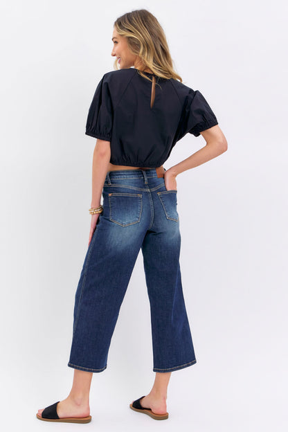 Judy Blue Mid Rise "TUMMY CONTROL" Crop Wide Leg Jeans 88876