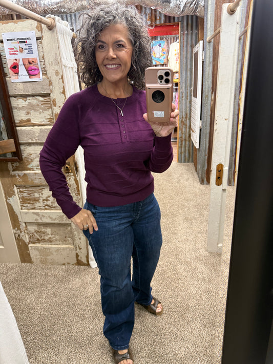 Staccato Textured Stripe Half-Button Henley Sweater - Plum