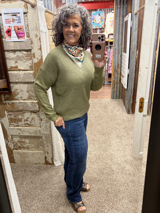 Staccato Super Soft Ribbed Crew Neck Pullover - Matcha
