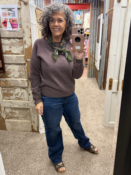Staccato Stitch Detailed Thick Crew Neck Pullover - Dark Mocha