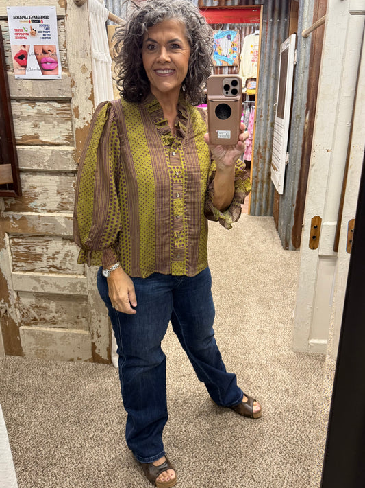 Entro Martini Olive Polka Dot/Stripe Top