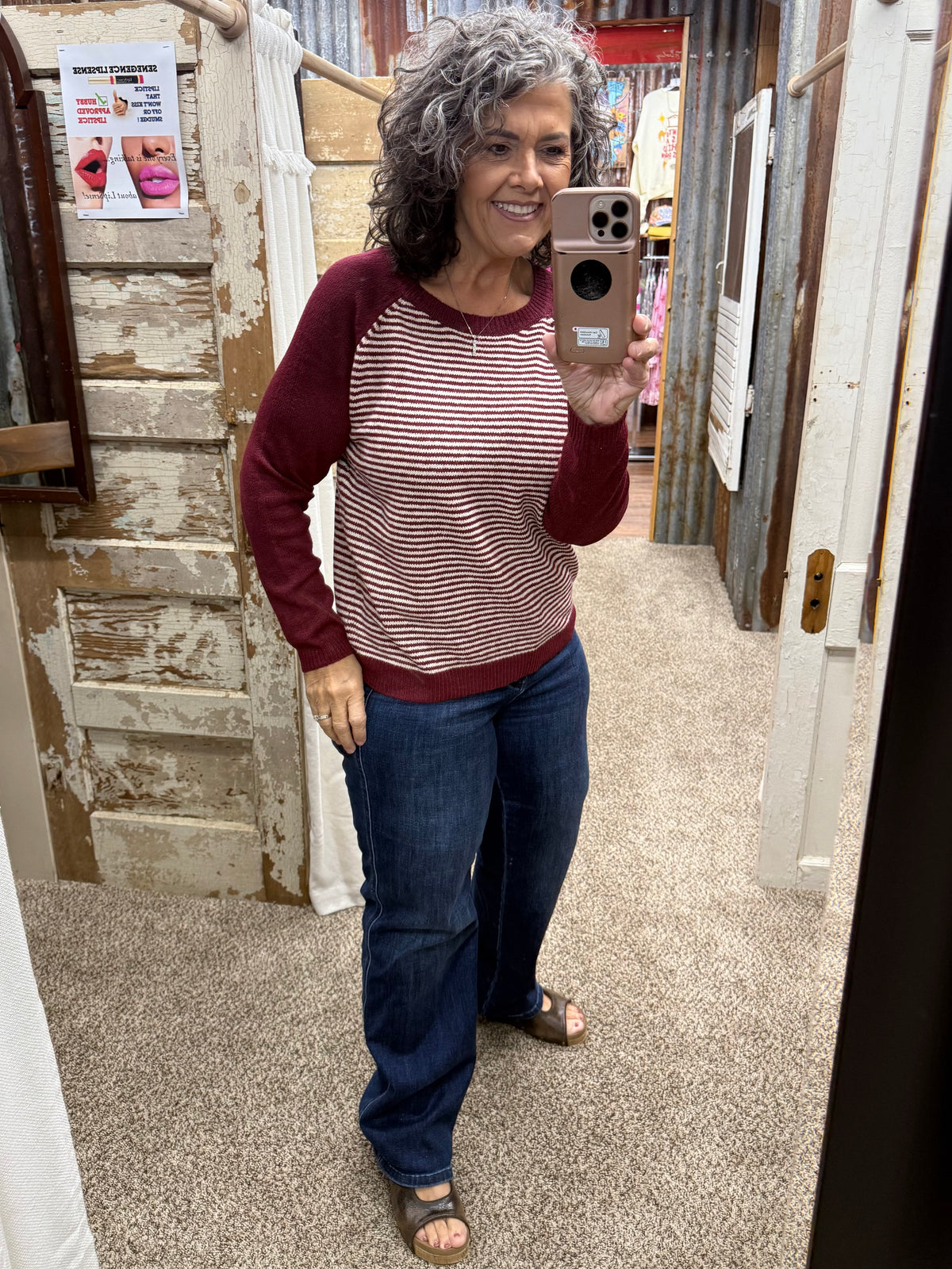 Staccato Baseball Color-Block Pinstriped Sweater - Burgundy