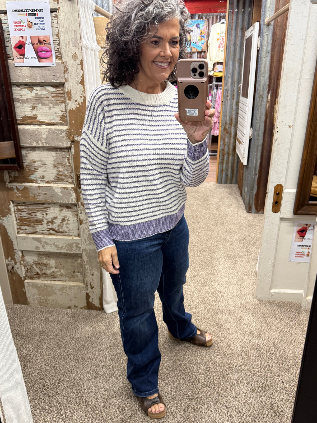 Staccato Color-Accent Striped Loose-Fit Sweater - Purple