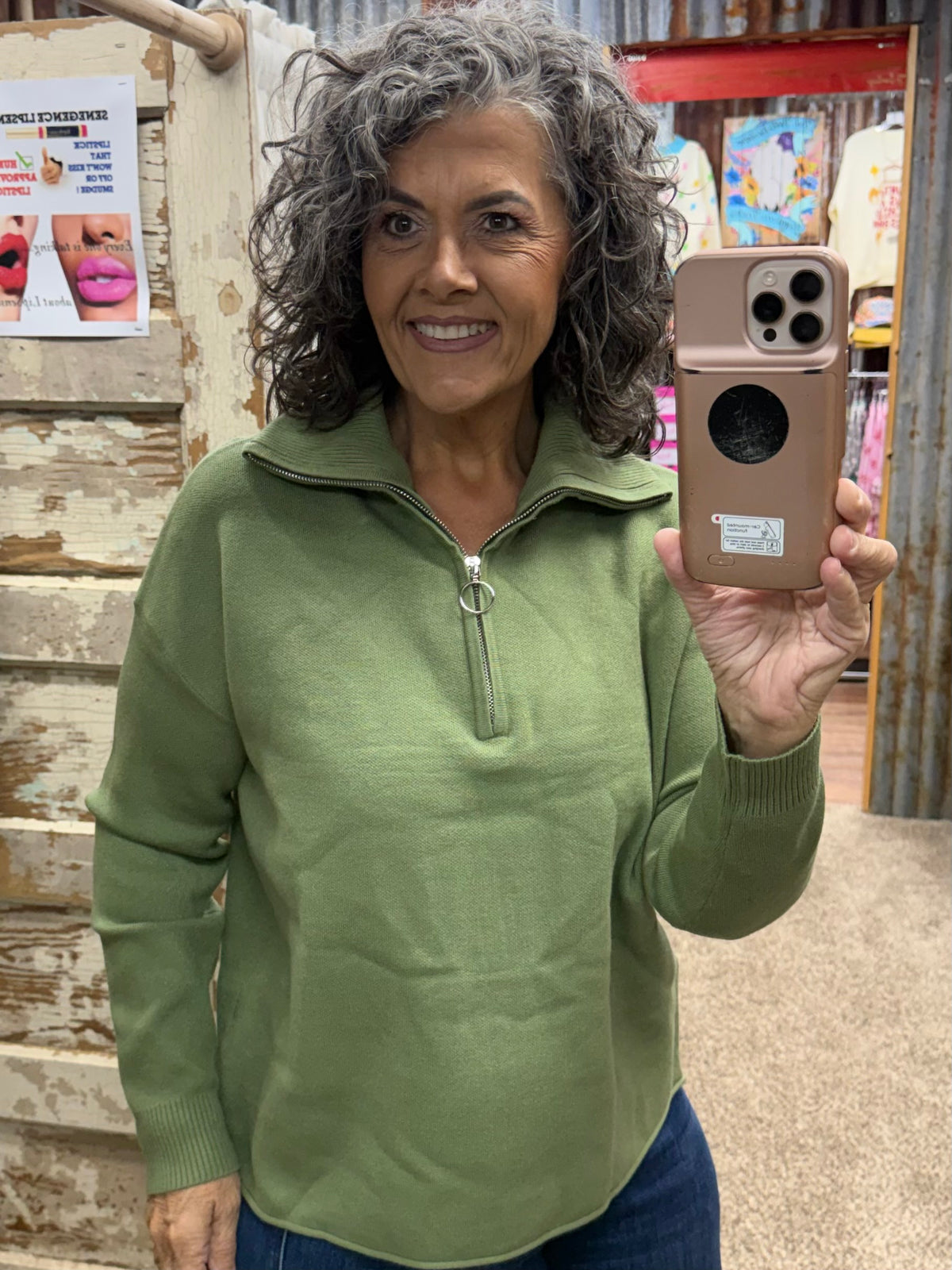 Staccato O-Ring Half-Zip Mock Neck Sweater - Olive