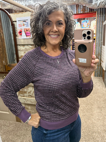 Staccato Novelty Dotted Stripe Crew Neck Top - Plum