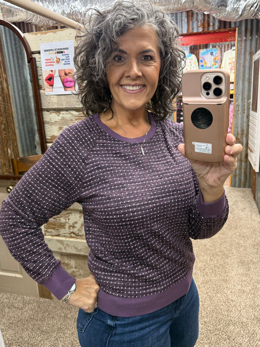 Staccato Novelty Dotted Stripe Crew Neck Top - Plum