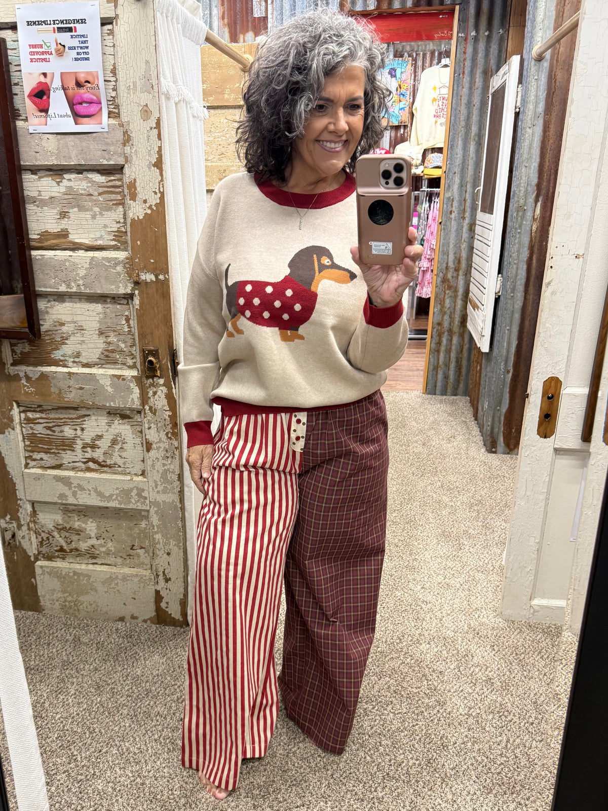 Red Multi Mixed Pattern Wide-Leg Trousers