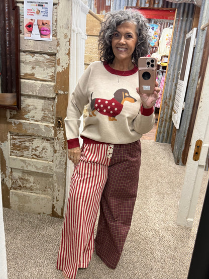Red Multi Mixed Pattern Wide-Leg Trousers