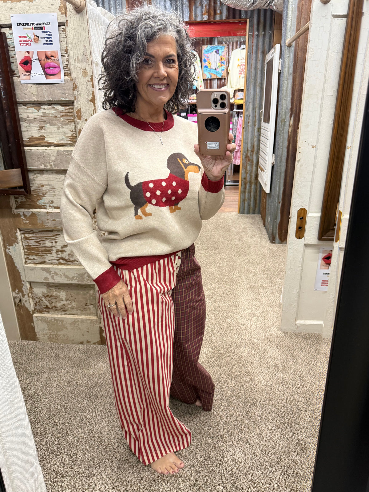 Red Multi Mixed Pattern Wide-Leg Trousers