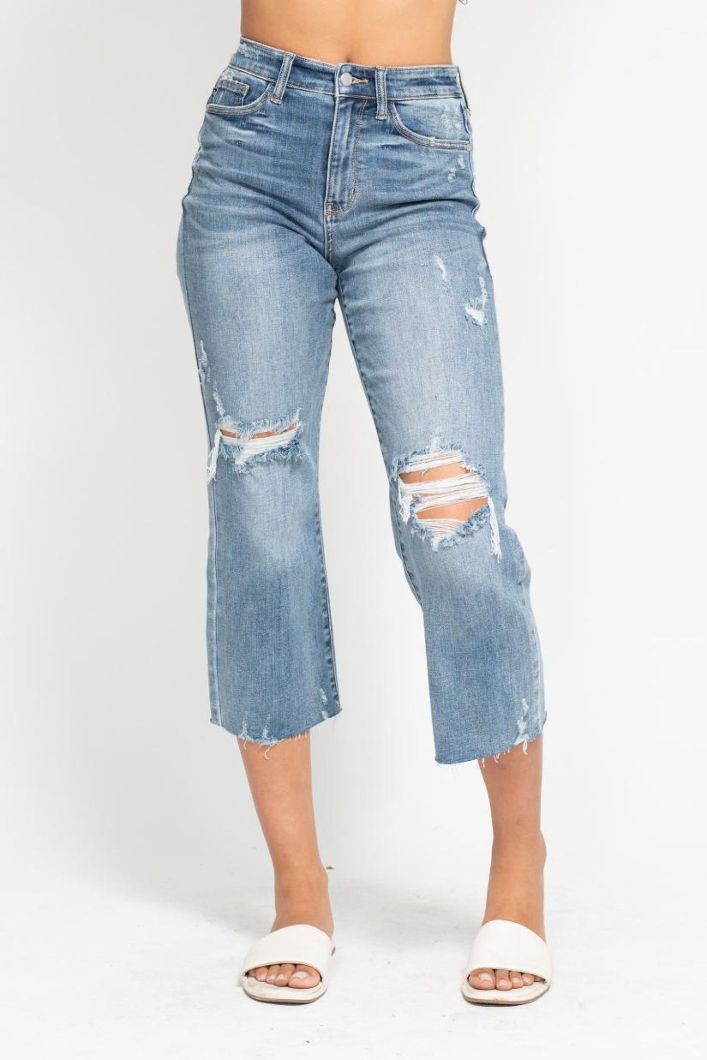 Judy Blue High Waist Destroyed Crop Wide Leg Jean 82256