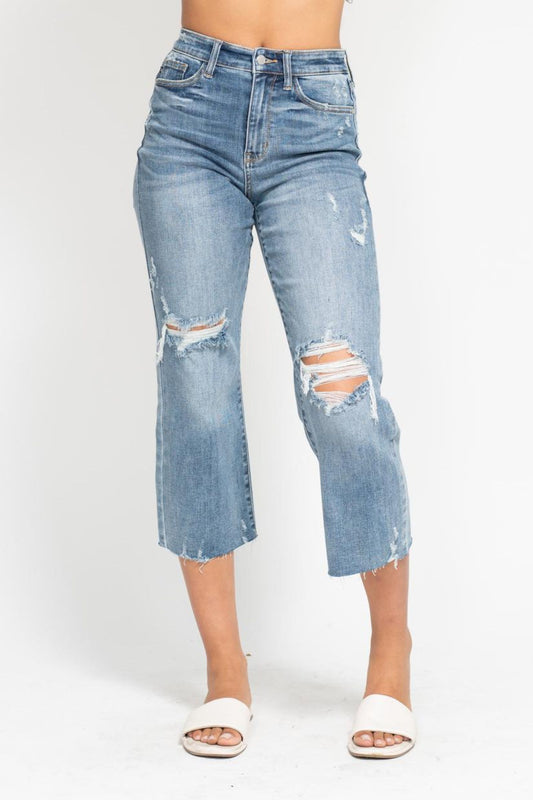 Sale* Judy Blue High Waist Destroyed Crop Wide Leg Jean 82256