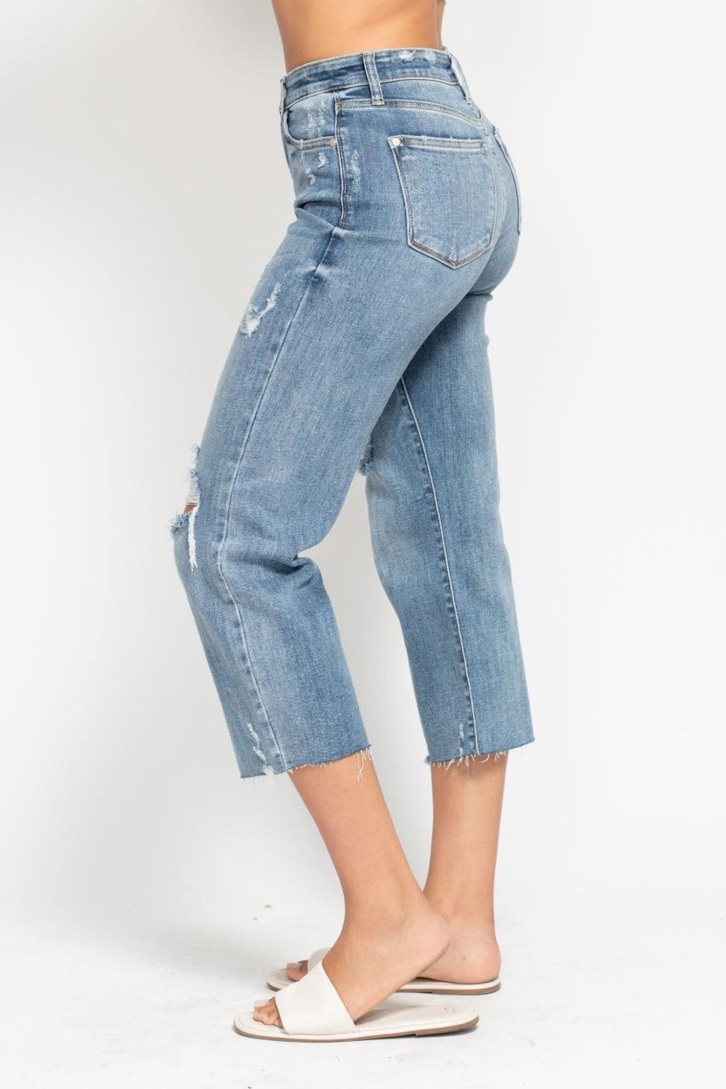 Judy Blue High Waist Destroyed Crop Wide Leg Jean 82256