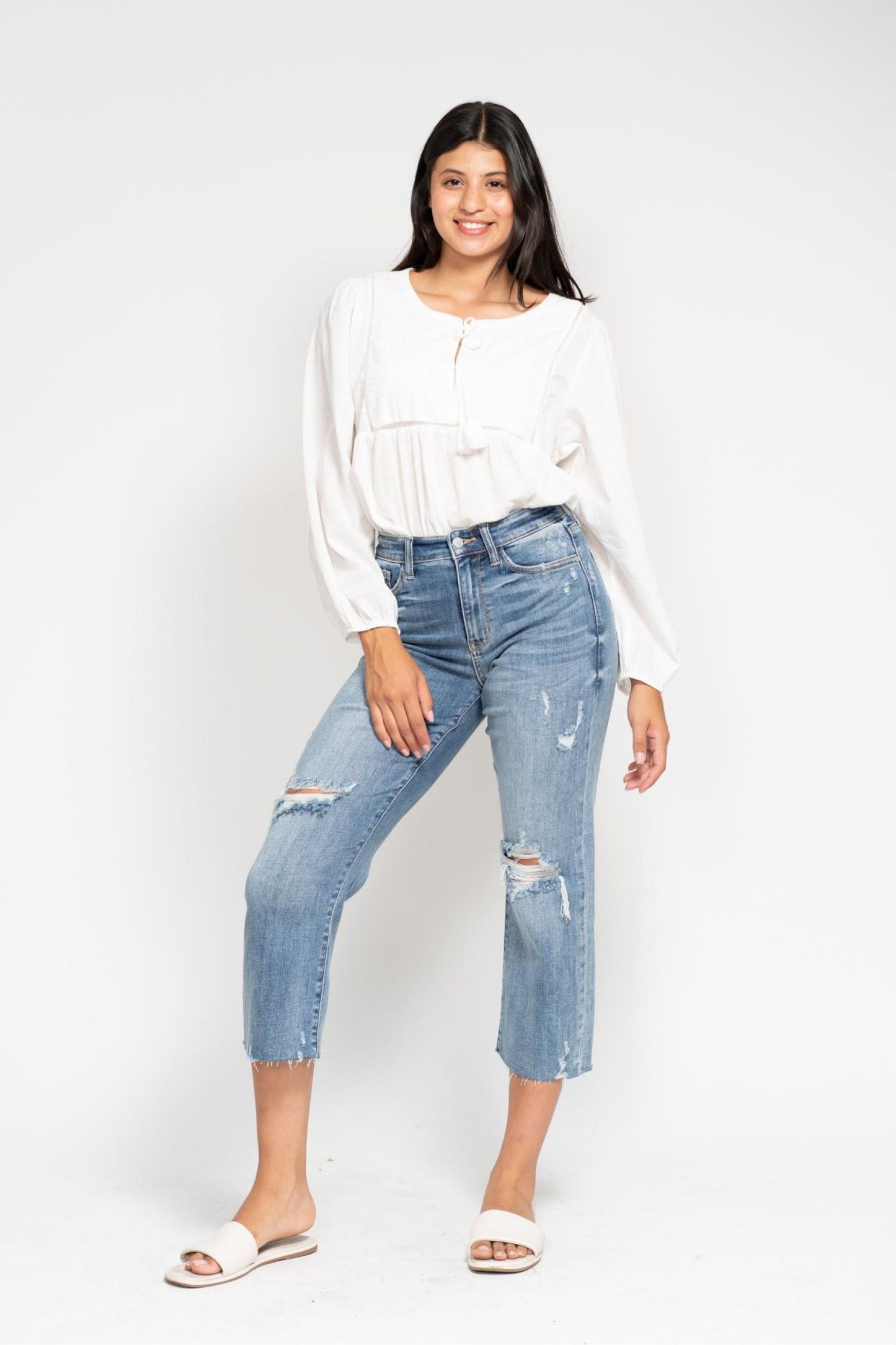 Judy Blue High Waist Destroyed Crop Wide Leg Jean 82256