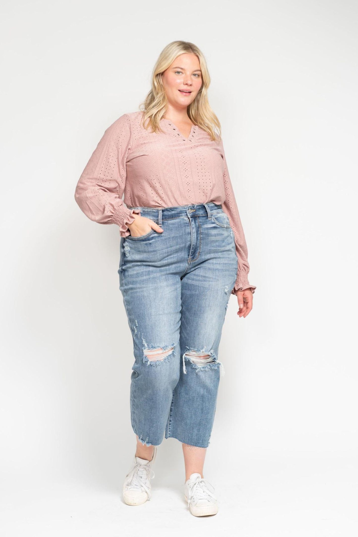 Judy Blue High Waist Destroyed Crop Wide Leg Jean 82256