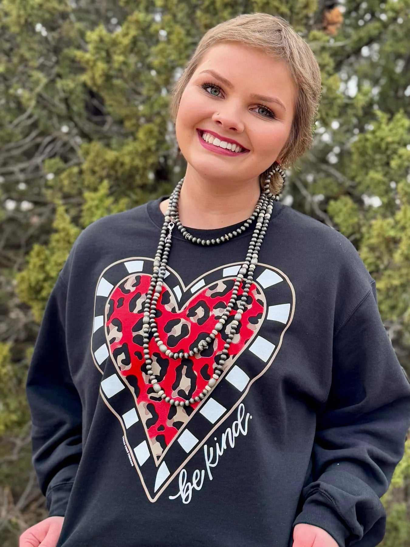 Be Kind Leopard Heart Long Sleeve Tee