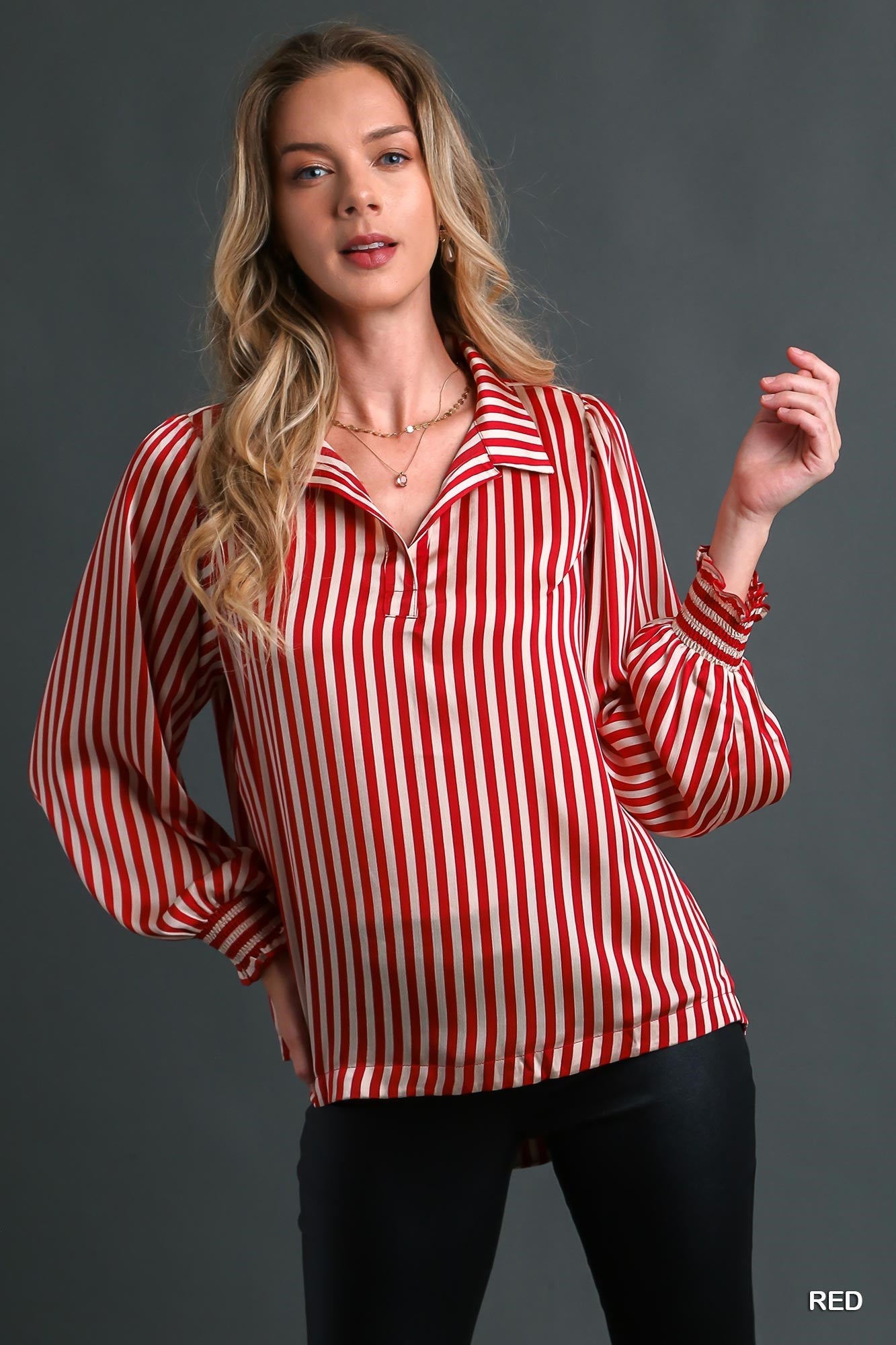 Monroe's Red Striped Blouse
