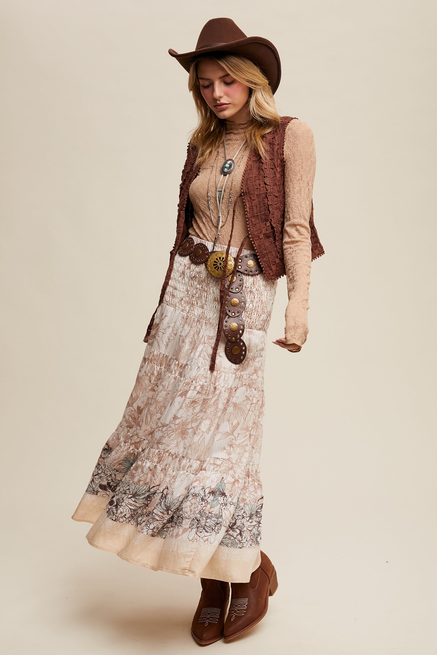 Mocha Embroidered Lace Tie-Front Vest