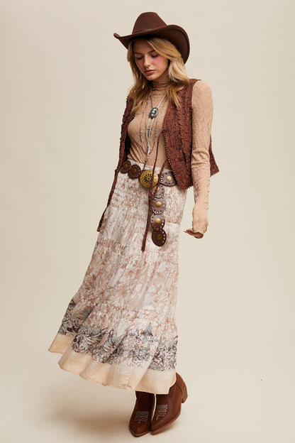 Mocha Embroidered Lace Tie-Front Vest