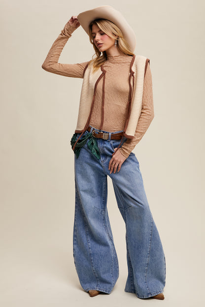 Two-Tone Tie Front Knit Vest