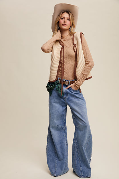 Two-Tone Tie Front Knit Vest