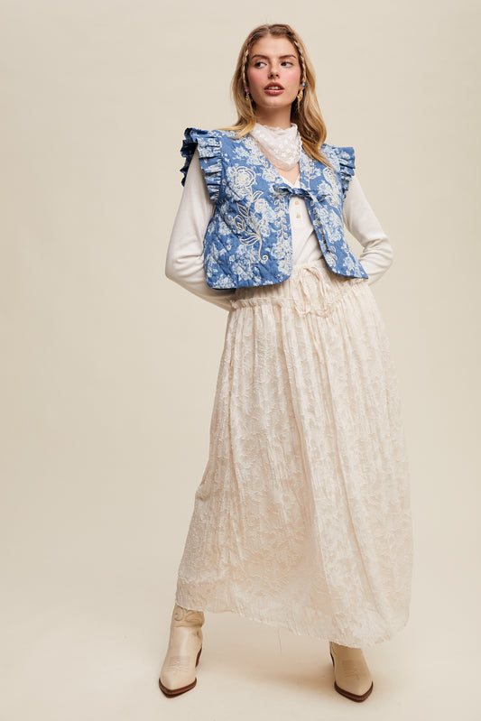 Ecru Floral Textured Maxi Skirt