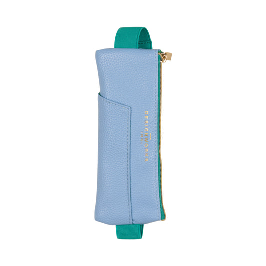 VEGAN LEATHER PEN POUCH - LIGHT BLUE + GREEN