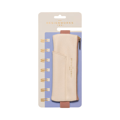 VEGAN LEATHER PEN POUCH - CREAM + TAUPE
