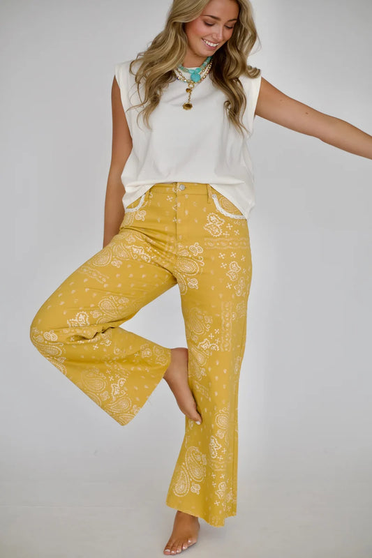 Poppy & Pine Mustard Bandana Frey Hem Denim