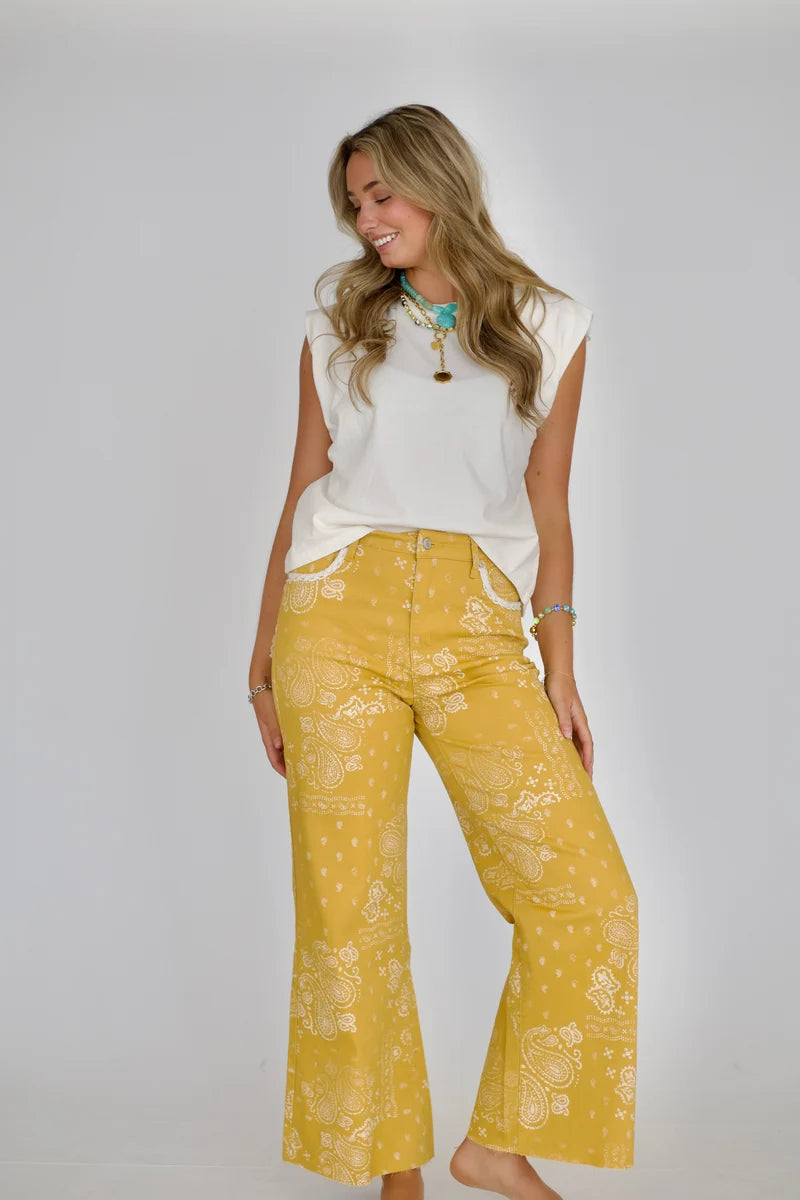 Poppy & Pine Mustard Bandana Frey Hem Denim