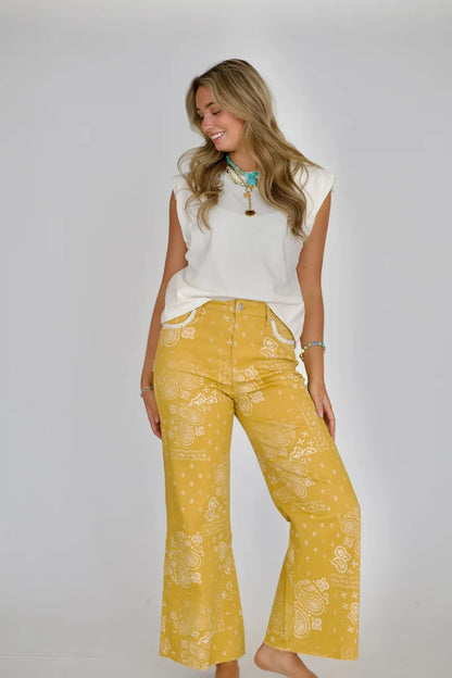 Poppy & Pine Mustard Bandana Frey Hem Denim