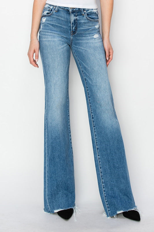 RISEN TUMMY CONTROL MID RISE WIDE JEANS 5890