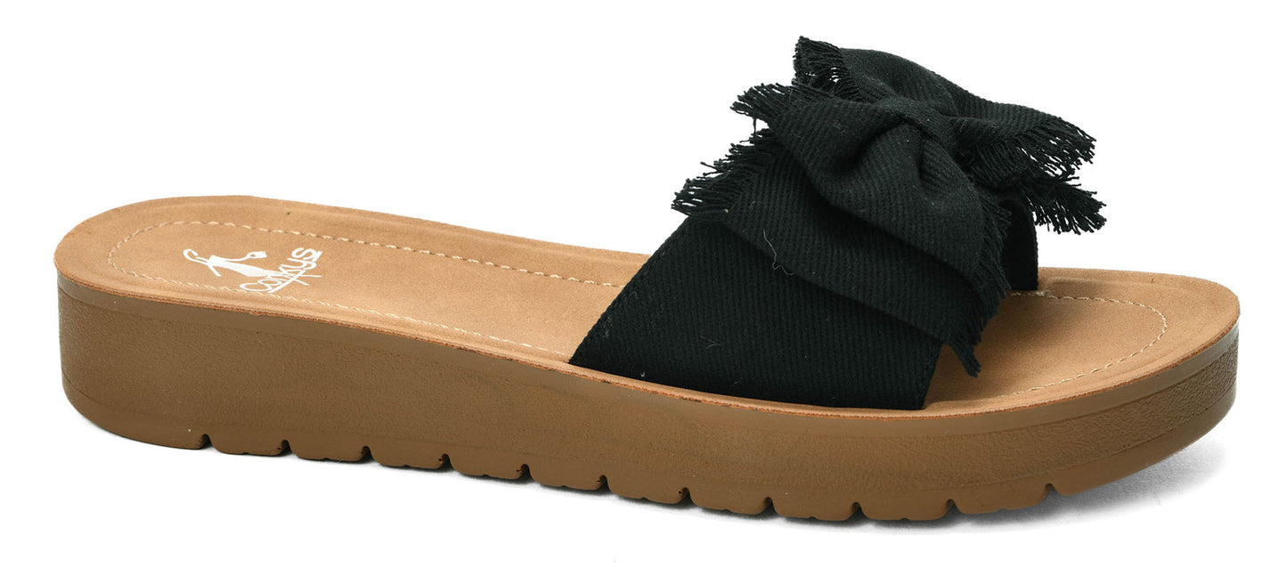 Spray Tan Black Canvas Sandal Slide by Corkys