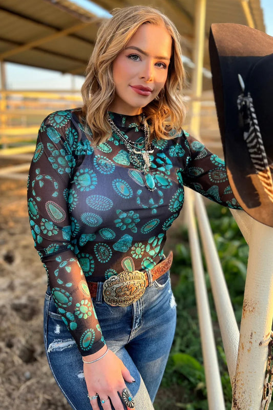 FOREVER IN TURQUOISE MESH TOP