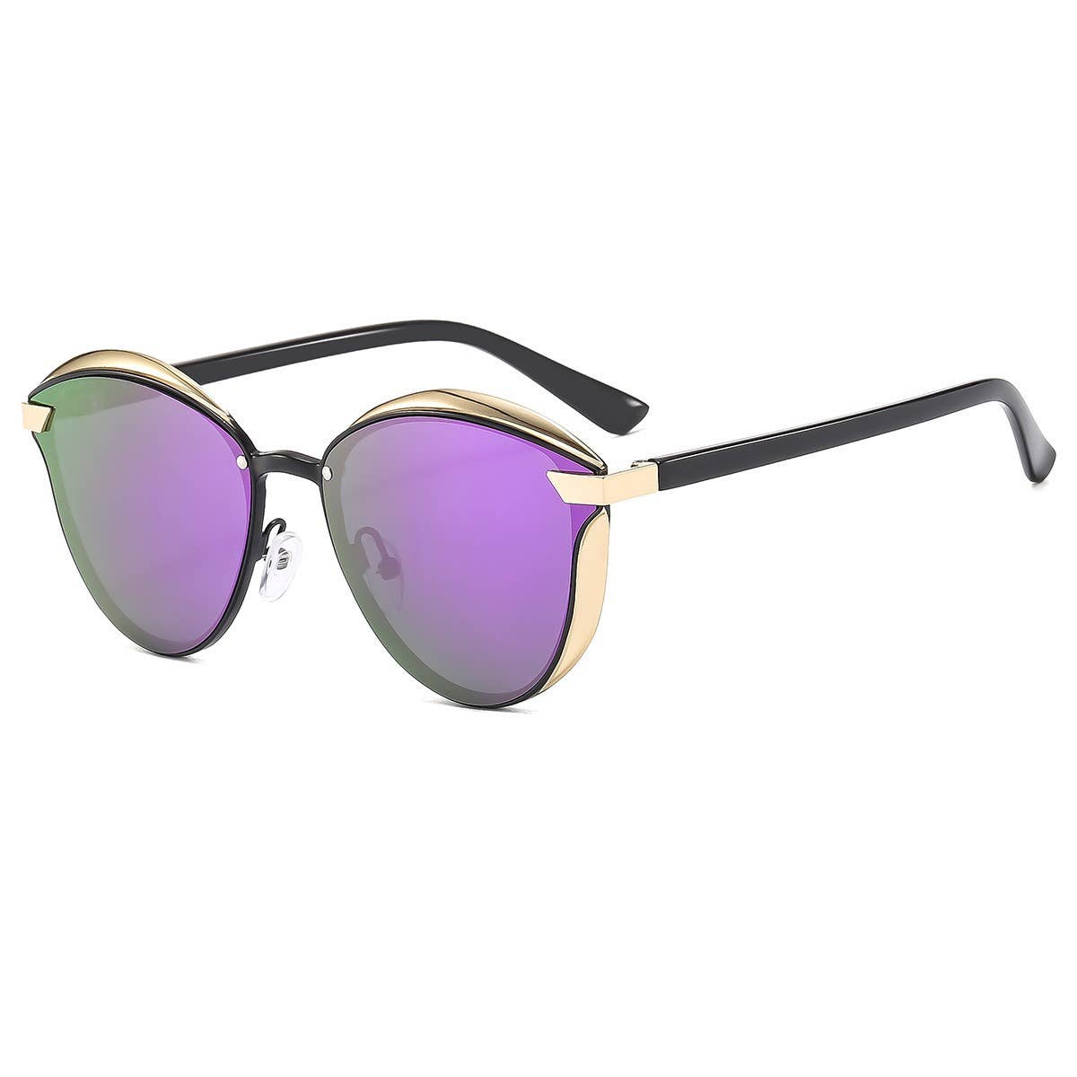 Irridescent Mirror Retro Cat-Eye Sunglasses with Gold Trim